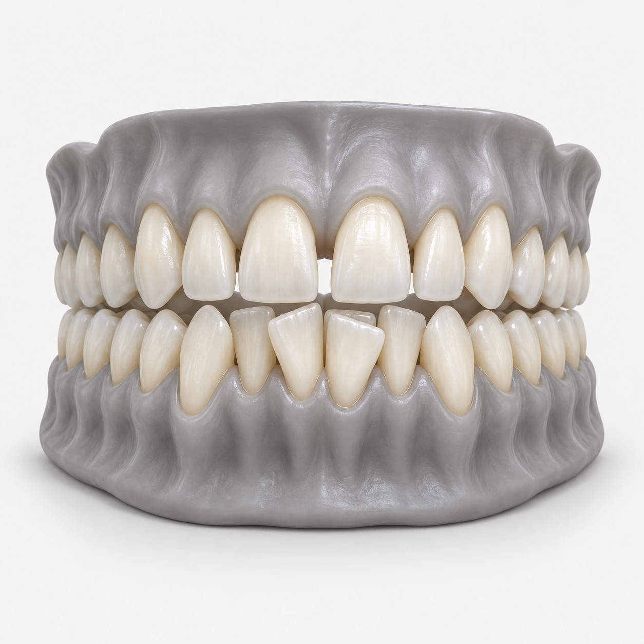 치아가 겹치거나 공간이 있는 경우 — 설명용 3D 일러스트